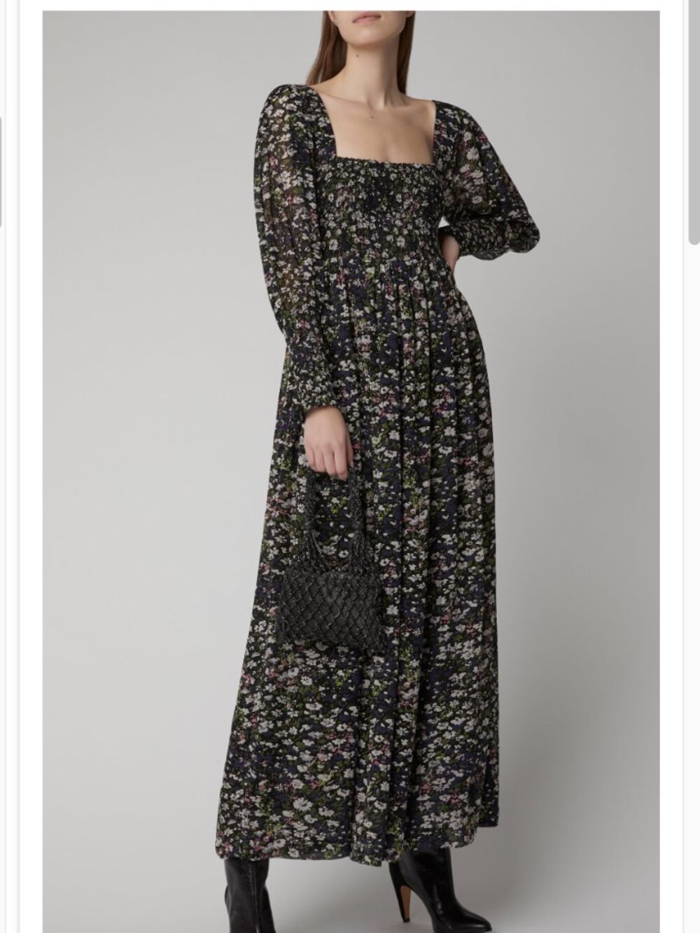 Ganni Maxi Floral Dress Peasant Cottagecore Babydoll Long Sleeve Prairie Boho XS